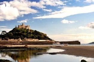 View of St Michael's Mount on a bright blue-skyed day.