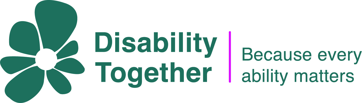 Logo showing the petals of a flower on the left with words Disability Together and then a strapline of Because every ability matters